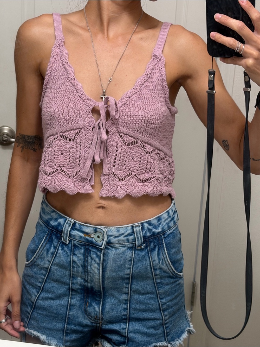 Aeropostale Lilac Knit Tie Front Crop Top Coquette Fairycore Boho Y2K